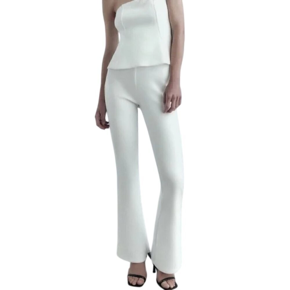 ZARA WHITE SPLIT HEM FLARE TROUSERS